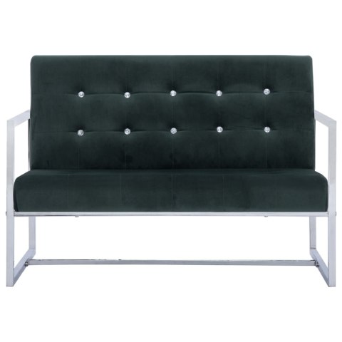  2-osobowa sofa z podłokietnikami, ciemnozielona, chrom, aksamit