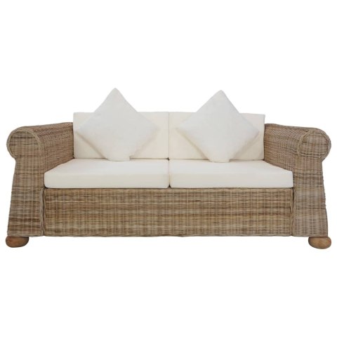  2-osobowa sofa z poduszkami, naturalny rattan