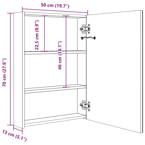  Szafka łazienkowa z lustrem i LED, biel i dąb, 50x13x70 cm