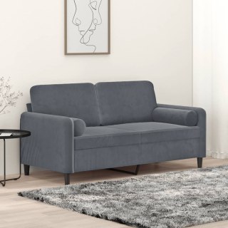  2-osobowa sofa z poduszkami, ciemnoszara, 140 cm, aksamit