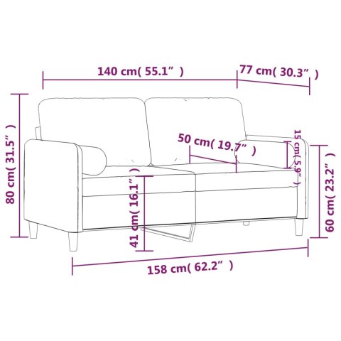  2-osobowa sofa z poduszkami, ciemnoszara, 140 cm, aksamit