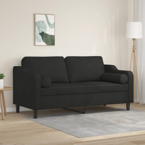  2-osobowa sofa z poduszkami, czarna, 140 cm, tkanina