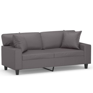  2-osobowa sofa z poduszkami, szara, 140 cm, sztuczna skóra