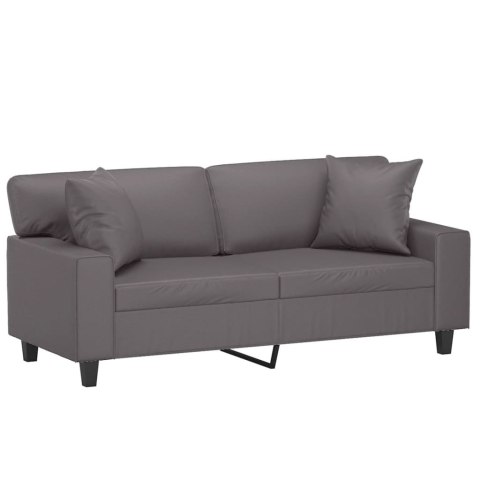  2-osobowa sofa z poduszkami, szara, 140 cm, sztuczna skóra