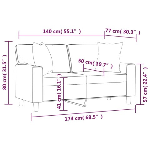  2-osobowa sofa z poduszkami, szara, 140 cm, sztuczna skóra