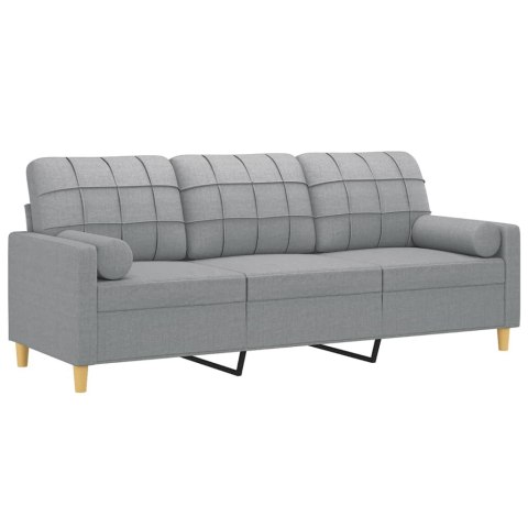  3-osobowa sofa z poduszkami, jasnoszara, 180 cm, tkanina