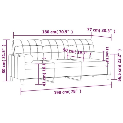  3-osobowa sofa z poduszkami, jasnoszara, 180 cm, tkanina