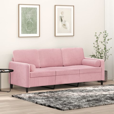  3-osobowa sofa z poduszkami, różowa, 180 cm, aksamit