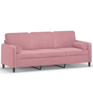  3-osobowa sofa z poduszkami, różowa, 180 cm, aksamit