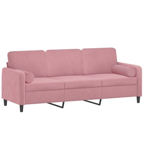  3-osobowa sofa z poduszkami, różowa, 180 cm, aksamit