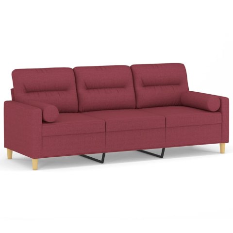  3-osobowa sofa z poduszkami, winna czerwień, 180 cm, tkanina