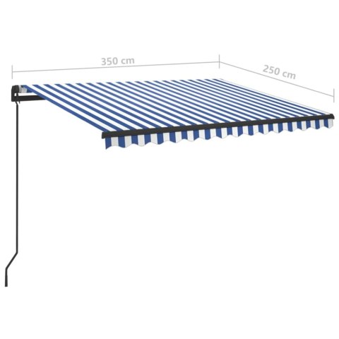  Ręcznie zwijana markiza z LED, 3,5x2,5 m, niebiesko-biała