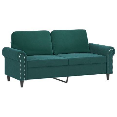  2-osobowa sofa z poduszkami, ciemnozielona, 140 cm, aksamit