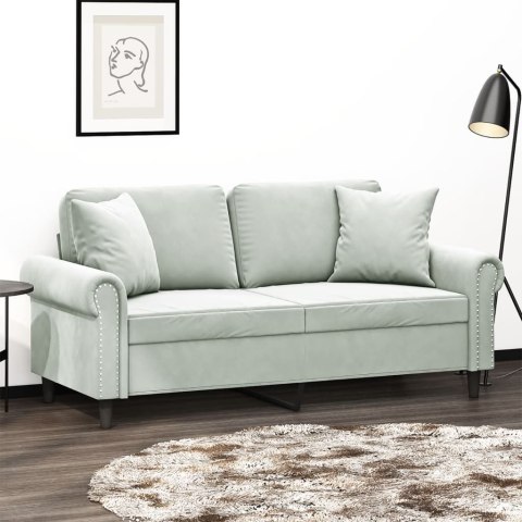  2-osobowa sofa z poduszkami, jasnoszara, 140 cm, aksamit