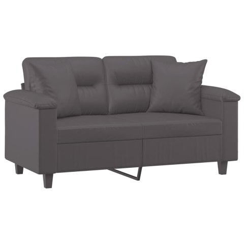  2-osobowa sofa z poduszkami, szara, 120 cm, sztuczna skóra