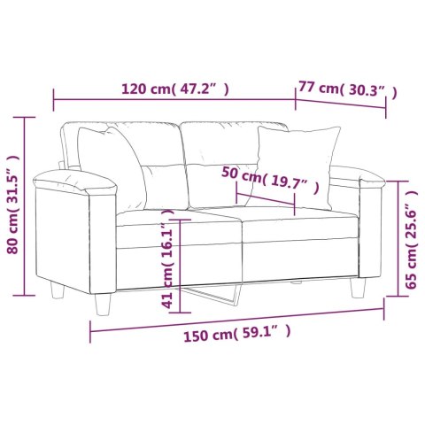  2-osobowa sofa z poduszkami, szara, 120 cm, sztuczna skóra