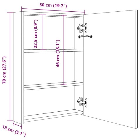  Szafka łazienkowa z lustrem i LED, 50 x 13 x 70 cm