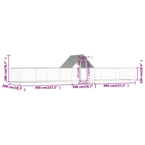  Woliera dla kur, 10 x 2 x 2 m, galwanizowana stal