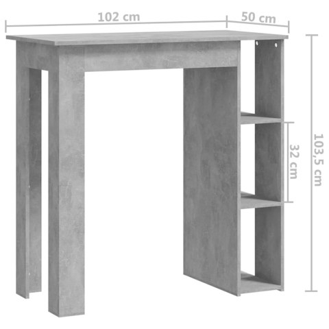  Stolik barowy z półkami, szarość betonu, 102x50x103,5 cm