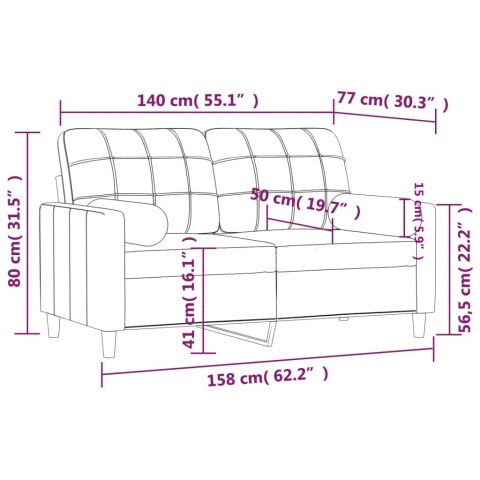  2-osobowa sofa z poduszkami, kremowa, 140 cm, tkanina