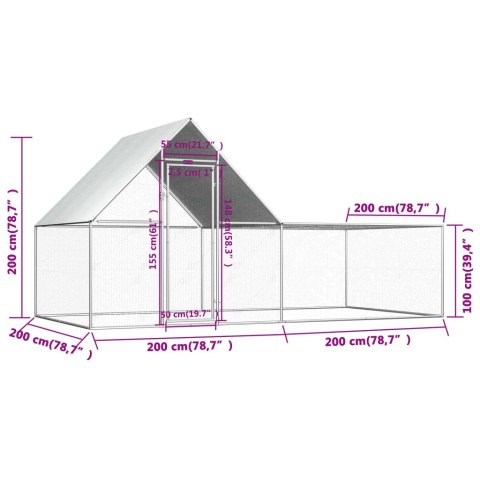  Woliera dla kur, 4 x 2 x 2 m, galwanizowana stal