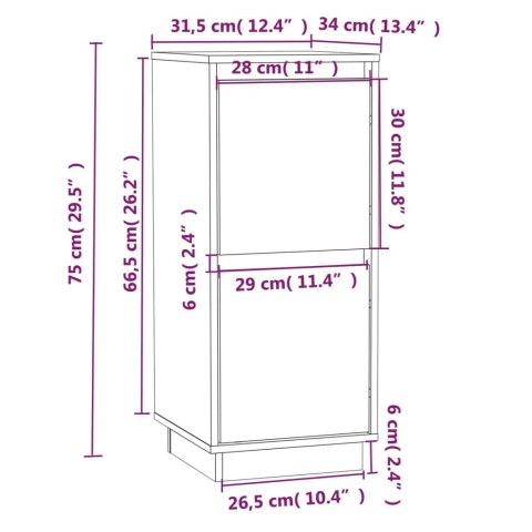  Szafki, 2 szt., szare, 31,5 x 34 x 75 cm, lite drewno sosnowe