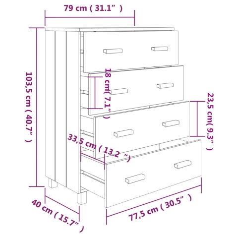  Komoda HAMAR, ciemnoszara, 79x40x103,5 cm, lite drewno sosnowe