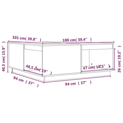  Stolik kawowy, czarny, 100x101x40,5 cm, lite drewno sosnowe