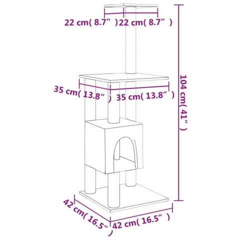  Drapak dla kota ze słupkami sizalowymi, jasnoszary, 104 cm