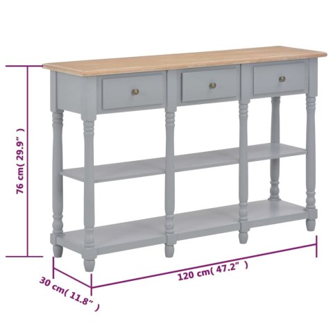  Stolik konsolowy, szary, 120x30x76 cm, MDF