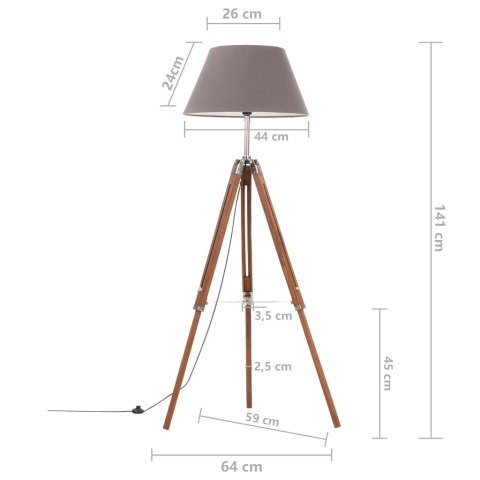  Lampa podłogowa na trójnogu, brązowo-szara, tek, 141 cm