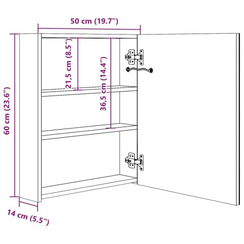  Szafka łazienkowa z lustrem i LED, lśniąca czerń, 50x14x60 cm