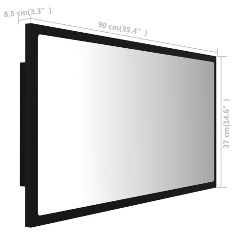  Lustro łazienkowe z LED, czarne, 90x8,5x37 cm, akryl