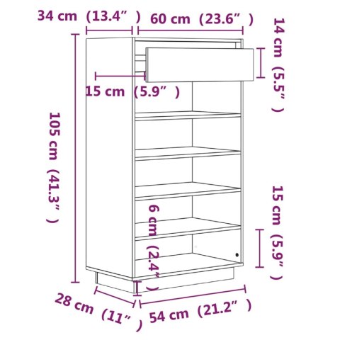  Szafka na buty, czarna, 60x34x105 cm, lite drewno sosnowe