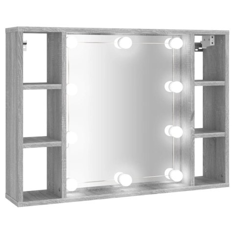  Szafka z lustrem i LED, szary dąb sonoma, 76x15x55 cm