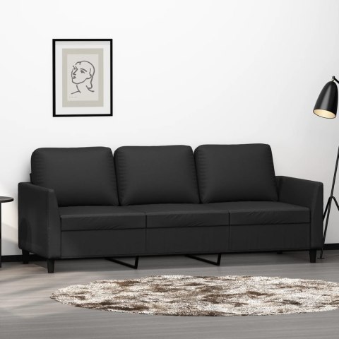  3-osobowa sofa, czarna, 180 cm, obita sztuczną skórą