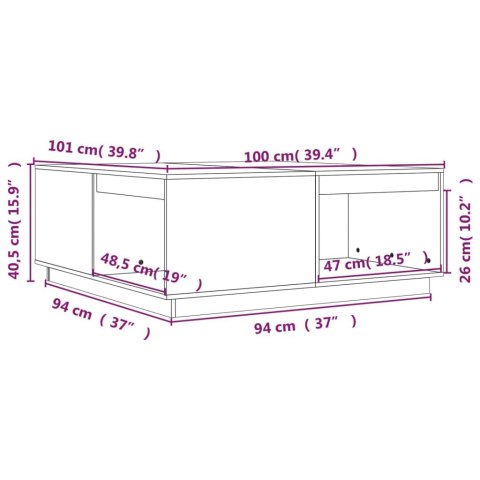  Stolik kawowy, 100x101x40,5 cm, lite drewno sosnowe