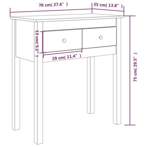  Stolik konsolowy, 70x35x75 cm, lite drewno sosnowe