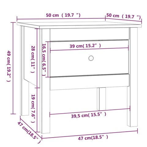  Stoliki boczne, 2 szt., 50x50x49 cm, lite drewno sosnowe