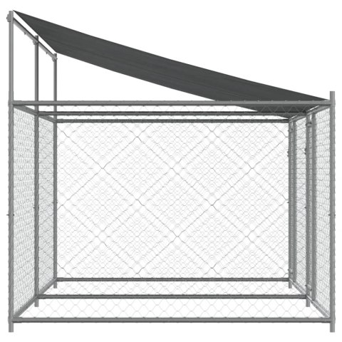  Klatka dla psa, z dachem i drzwiami, szara, 4x2x2 m, stal