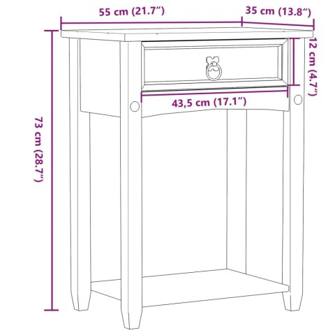  Stolik konsolowy Corona, 55x35x73 cm, lite drewno sosnowe