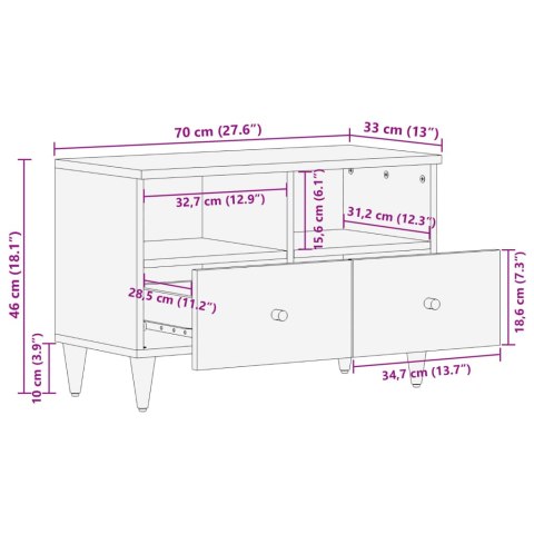  Szafka pod telewizor, 70x33x46 cm, lite drewno mango