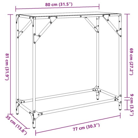  Stolik kawowy z czarnym, szklanym blatem, 80x35x81 cm, stal