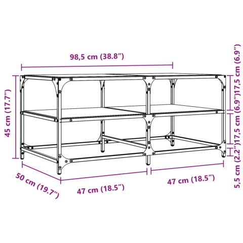  Stolik kawowy ze szklanym blatem, 98,5x50x45 cm, stal