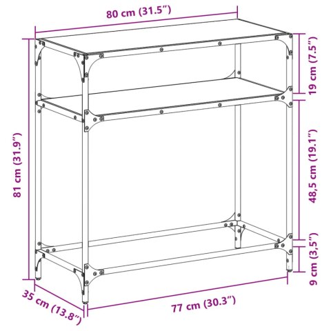  Stolik kawowy z czarnym, szklanym blatem, 80x35x81 cm, stal