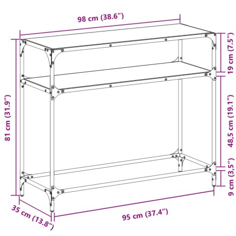  Stolik kawowy z czarnym, szklanym blatem, 98x35x81 cm, stal