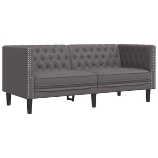  Sofa Chesterfield, 2-os., szara, tapicerowana sztuczną skórą