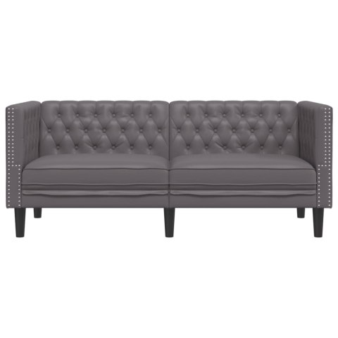  Sofa Chesterfield, 2-os., szara, tapicerowana sztuczną skórą