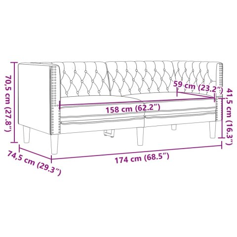  Sofa Chesterfield, 2-os., szara, tapicerowana sztuczną skórą