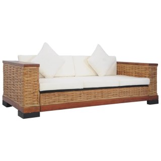  3-osobowa sofa z poduszkami, brązowa, naturalny rattan